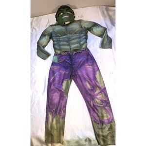 Halloween Incredible Hulk Green Plastic Mask, voice changer & Body Suit Sz M